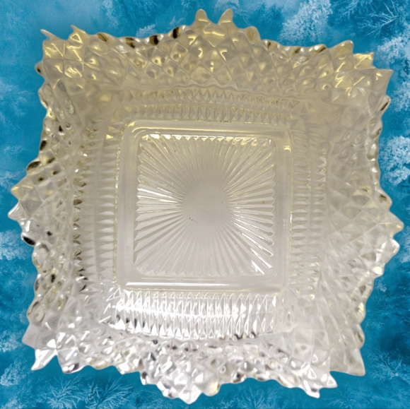 Vtg Candy Compote Dish Bowl Clear Cit Glass Sawtooth Fluted Bubbles Sun Rays - Picture 3 of 5